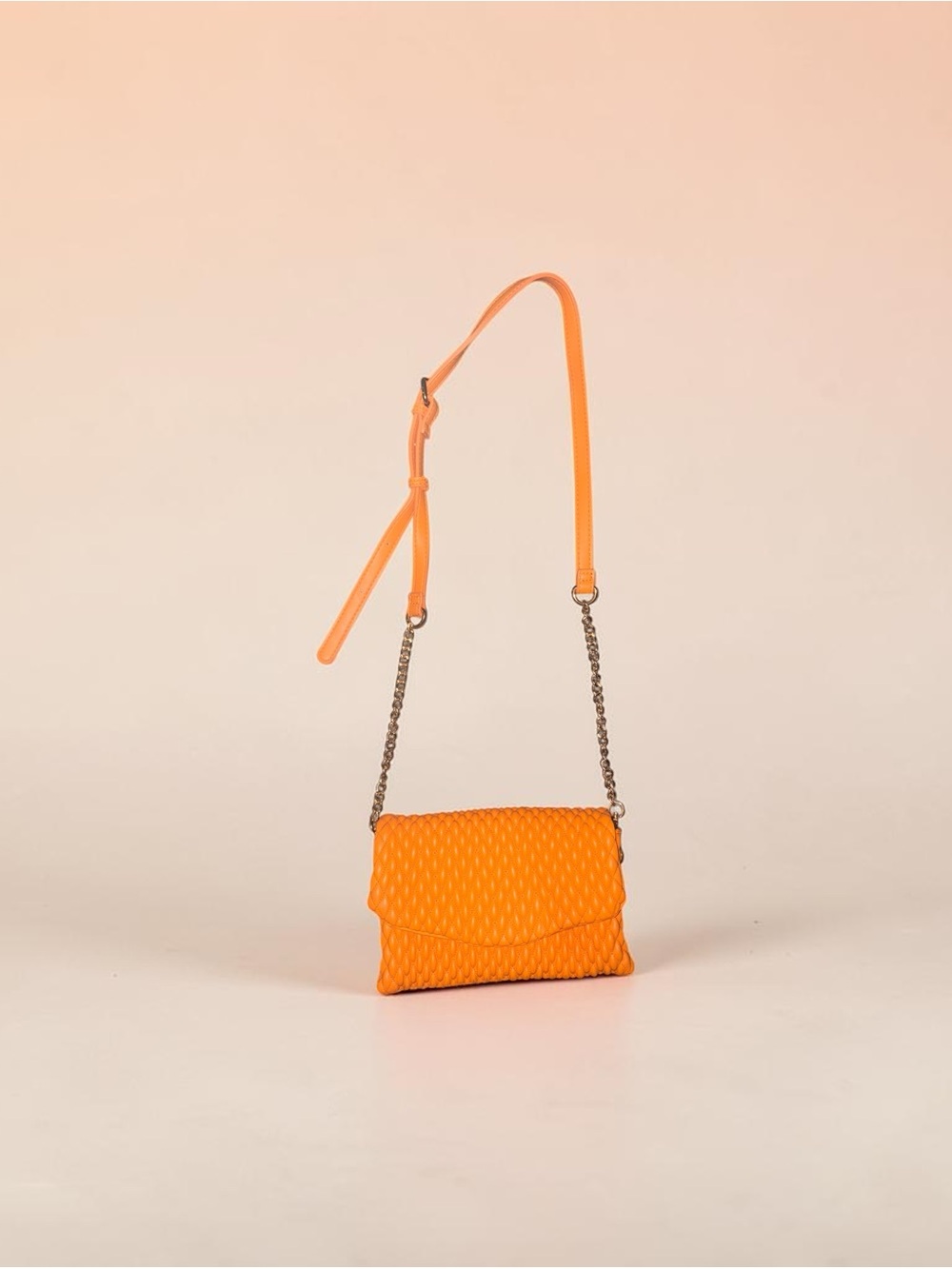 Urban Expressions Orange Quilted Crossbody with Chain and Adjustable Strap